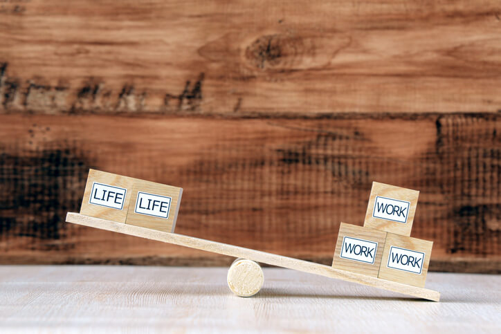Work life (work-life) balance concept. Life coach (career manager) give advice about work-life balance, wide composition.