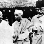 Mahatma Gandhi with Nehru and Maulana Azad
