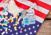 How Meth Became an Epidemic in America, and What’s Happening Now that it’s Faded From the Headlines drugs on american flag